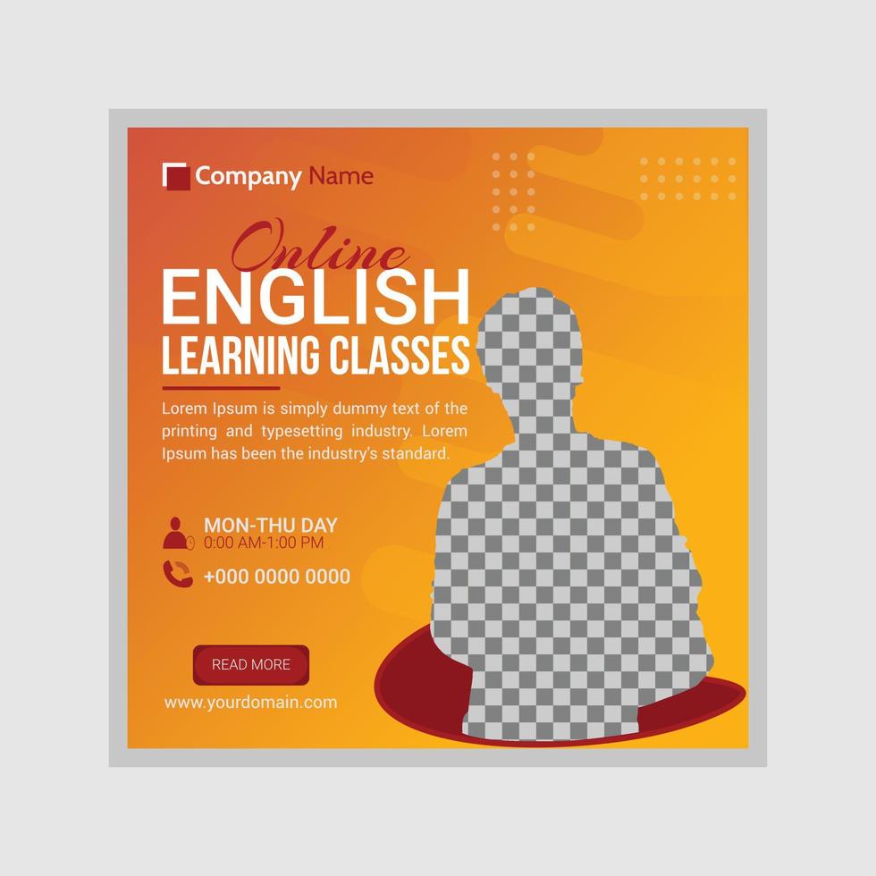 English learning Institute online admission social media post design template. Advertising social media posts with customized layers. Promotional social media posts for advertising vector