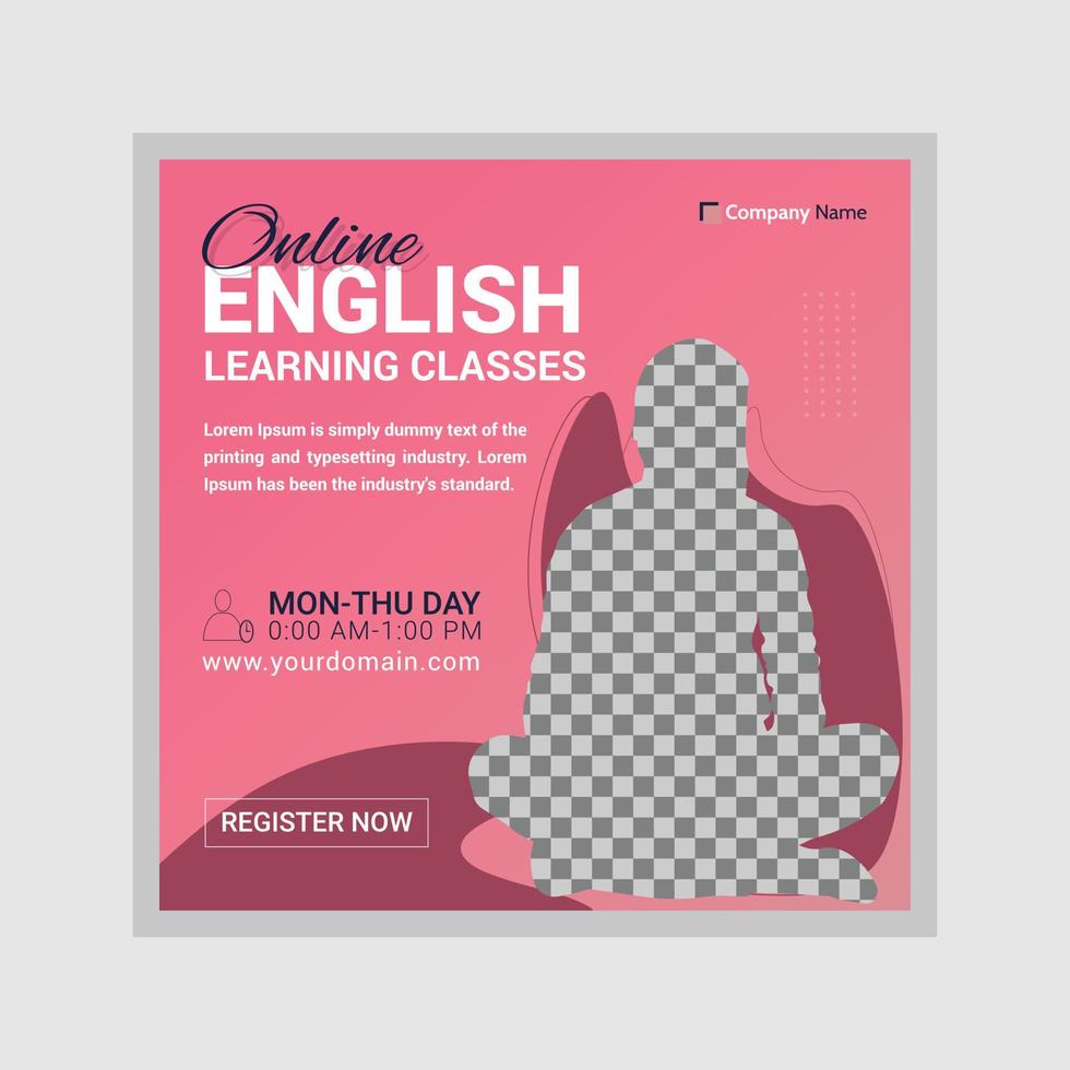 English learning Institute online admission social media post design template. Advertising social media posts with customized layers. Promotional social media posts for advertising vector