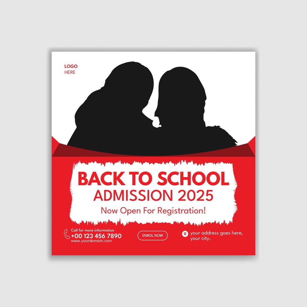 School admission for education social media post template. Back to school admission promotion banner design. Students admission social media post banner template vector