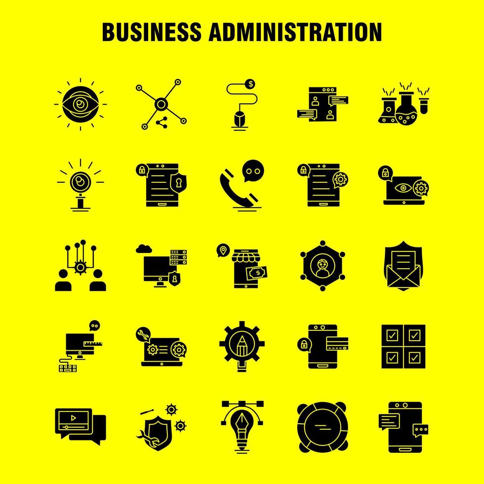 Business Administration Solid Glyph Icons Set For Infographics Mobile UXUI Kit And Print Design Include Internet Setting Setting Gear Globe Tshirt Shirt Sports Eps 10 Vector