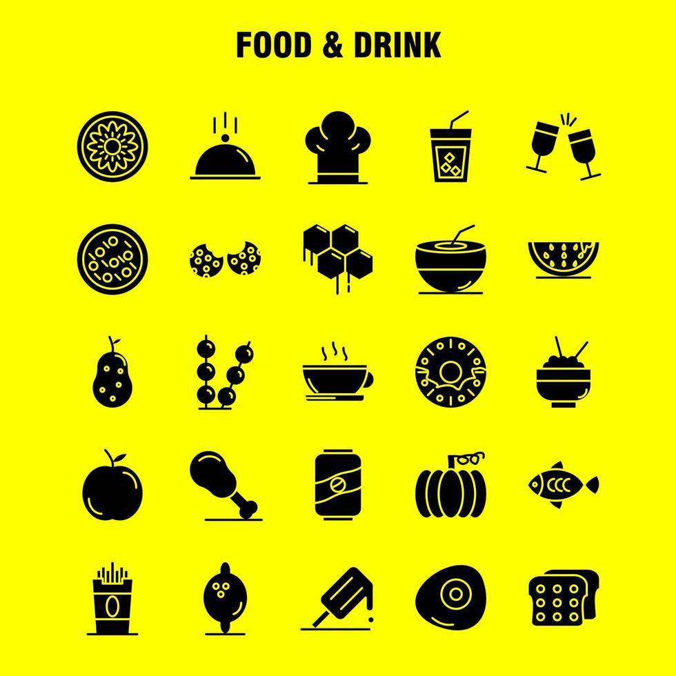 Food And Drink Solid Glyph Icons Set For Infographics Mobile UXUI Kit And Print Design Include Bread Food Loaf Ice Cream Cream Food Eat Icon Set Vector