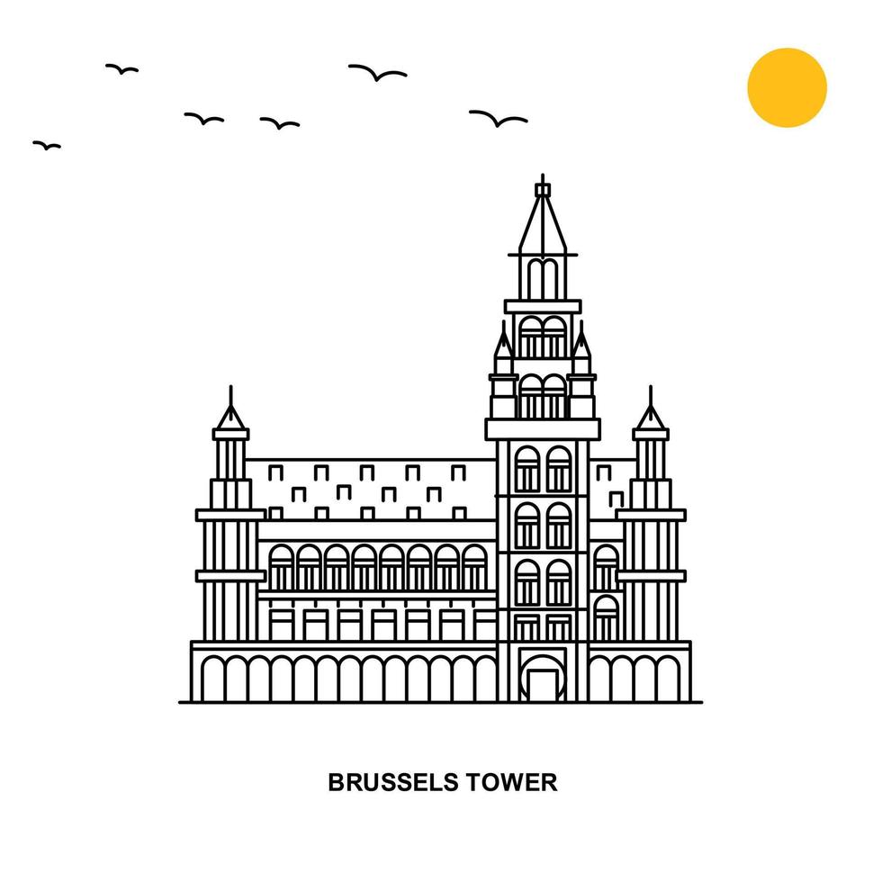 torre de bruselas monumento viajes mundiales fondo de ilustración natural en estilo de línea vector