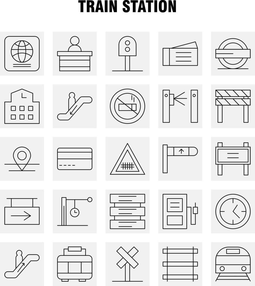 Train Station Line Icons Set For Infographics Mobile UXUI Kit And Print Design Include Entrance Railway Station Subway Train Railroad Railway Sign Icon Set Vector