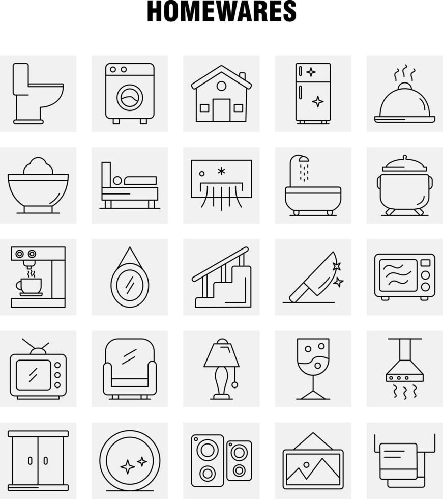 Home wares Line Icons Set For Infographics Mobile UXUI Kit And Print Design Include Appliances Home Home Ware House Pan Bathroom Furniture Icon Set Vector