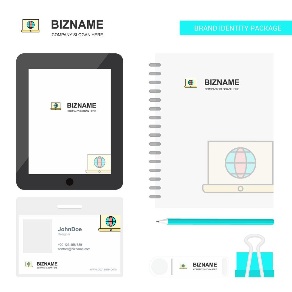 Internet on Laptop Business Logo Tab App Diary PVC Employee Card and USB Brand Stationary Package Design Vector Template