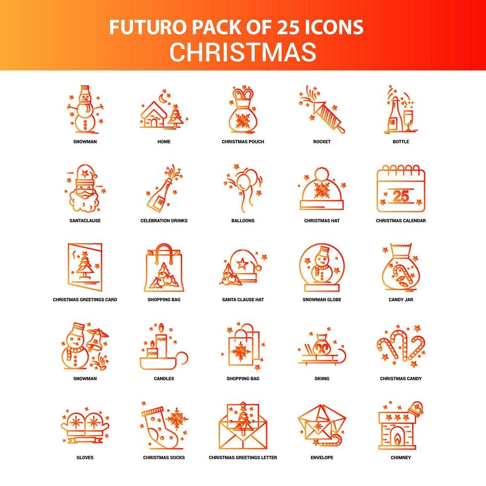 Orange Futuro 25 Christmas Icon Set vector