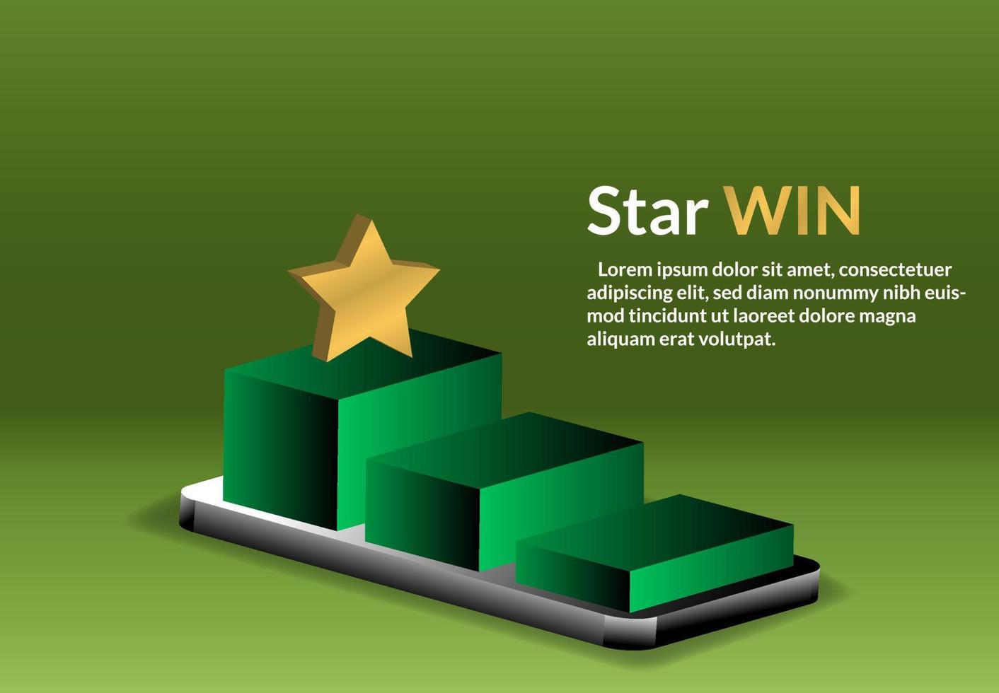 ilustración vectorial 3d estrella ganadora realista en diagrama concepto móvil , página de inicio de fondo trabajo en equipo empresarial , gráfico de empresa de signos aislados vector