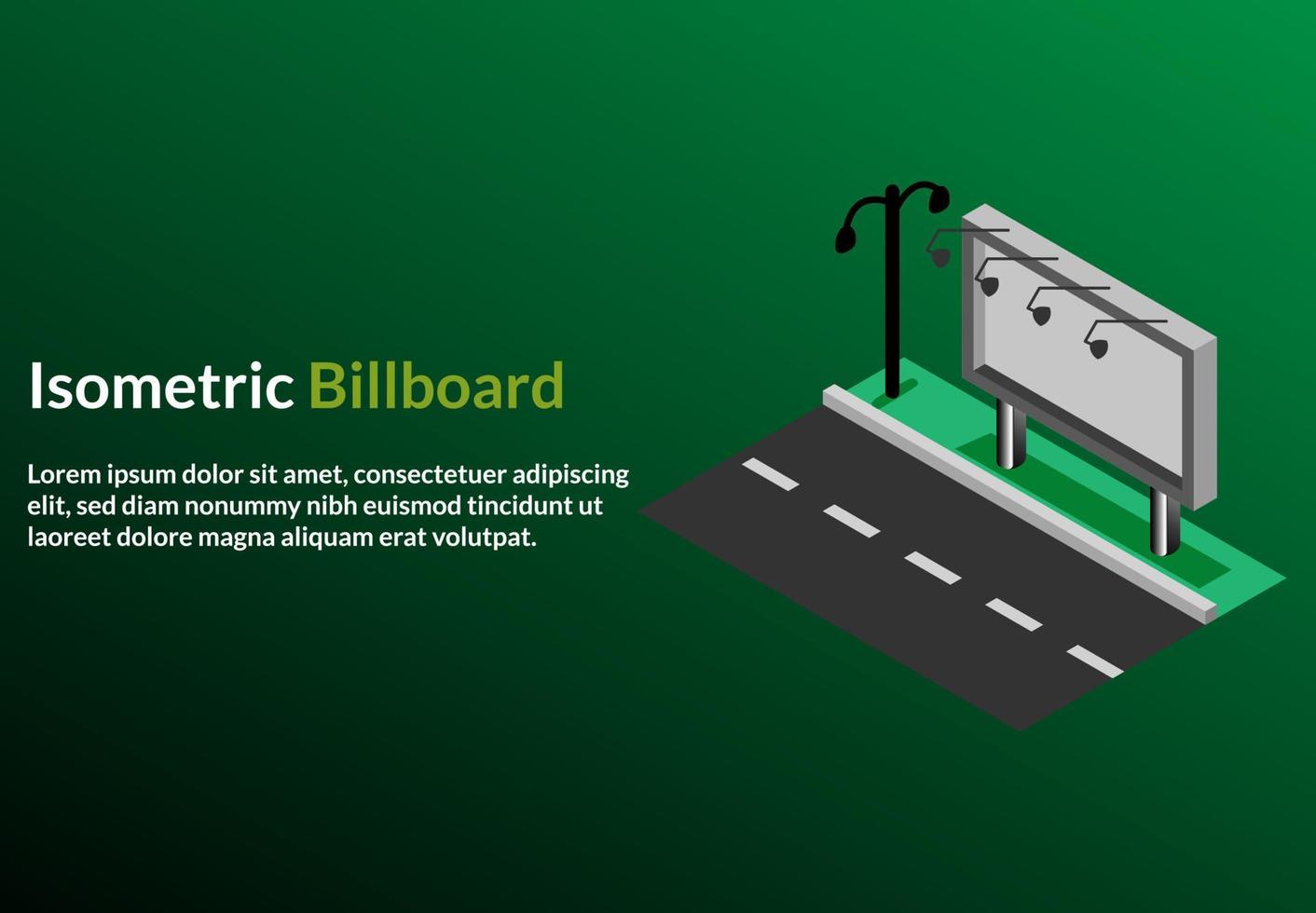 isométrica vectorial: cubierta publicitaria de reklame de vallas publicitarias al aire libre, identidad de marca comercial de plantilla vector