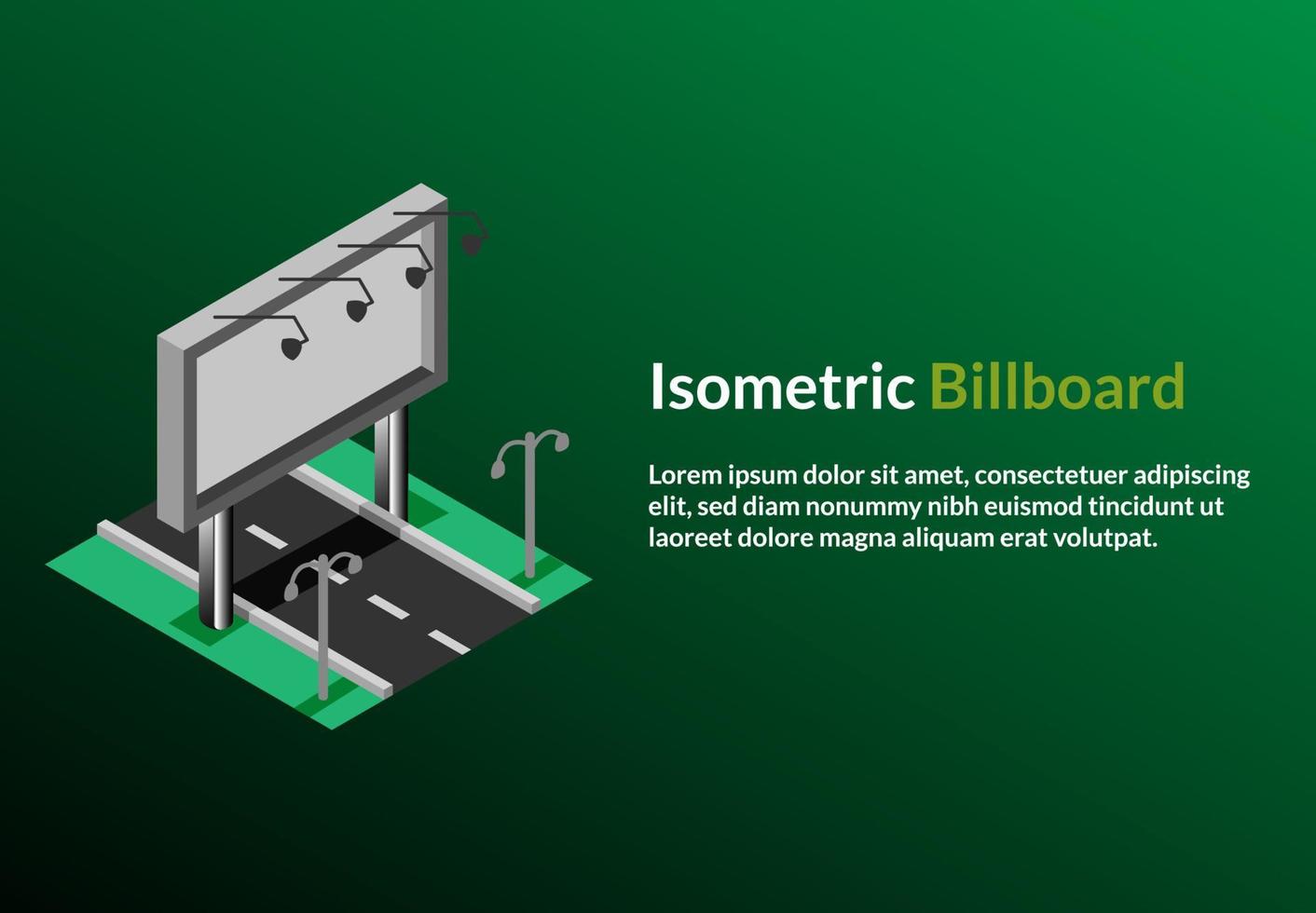 isométrica vectorial: cubierta publicitaria de reklame de vallas publicitarias al aire libre, identidad de marca comercial de plantilla vector