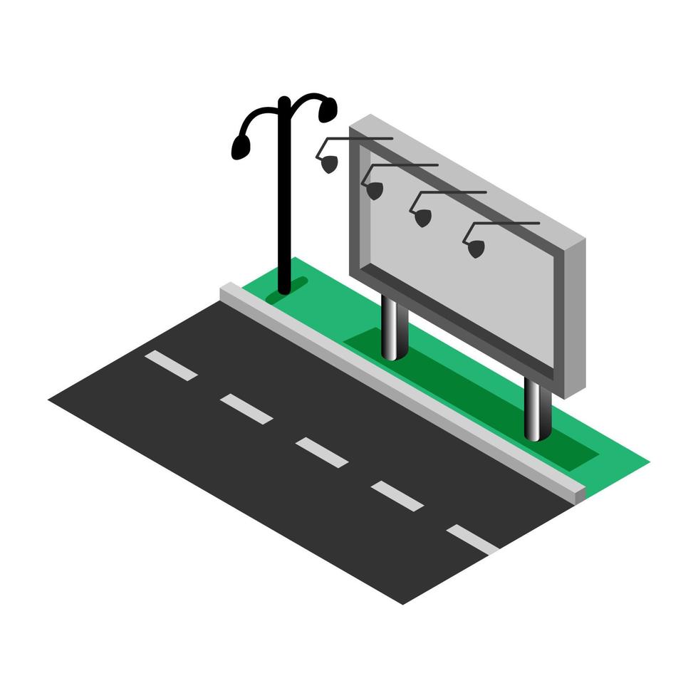 isométrica vectorial: cubierta publicitaria de reklame de vallas publicitarias al aire libre, identidad de marca comercial de plantilla vector