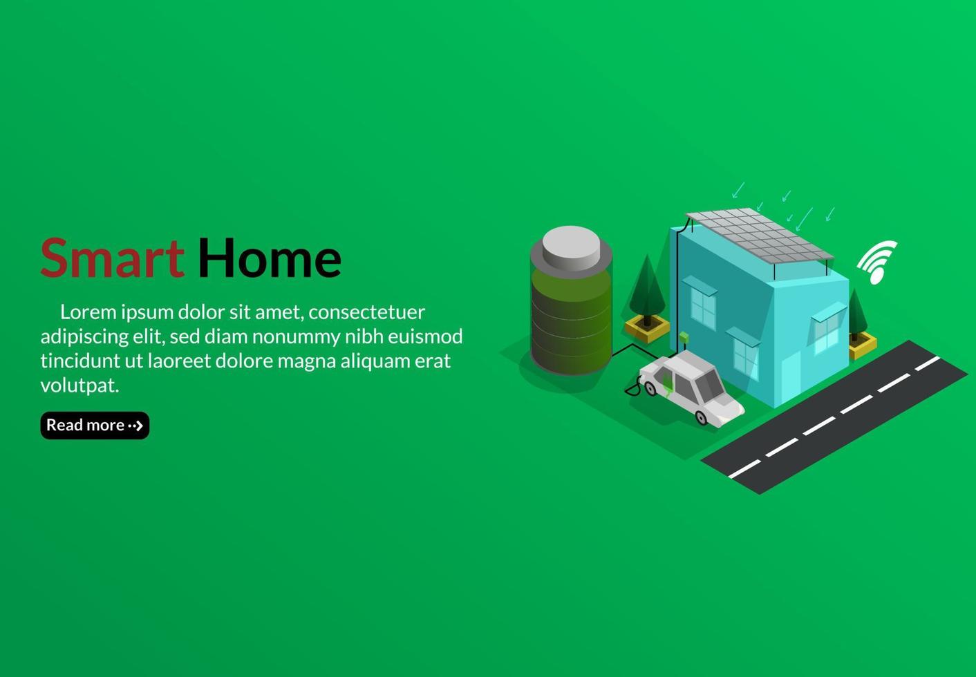 Isometric flat design - smart home concept building technology smart, remote modern parking in home charge car vector