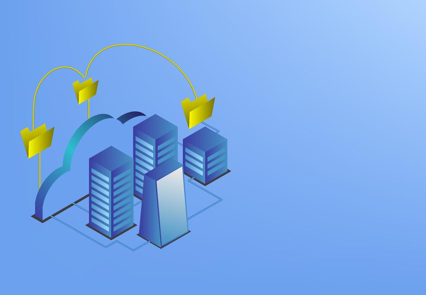 concepto isométrico de diseño de propiedad de nube de datos, plantilla de sitio web de conexión de negocio electrónico de base de datos web vectorial, protección privada de acceso de fondo vector