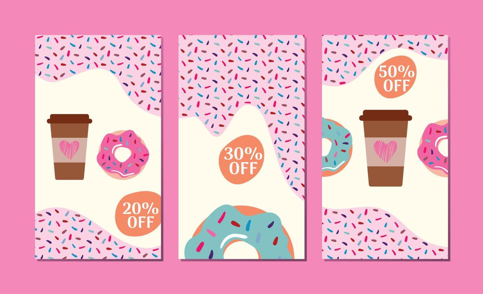 Set template for social media. Delicious donuts. Donut posters. vector