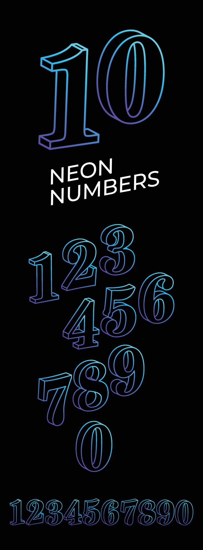 Neon 3D number set. Typographic element set. Glowing neon numbers. Neon ...