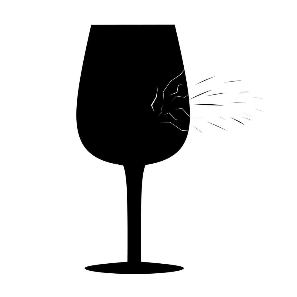 silueta vectorial de una copa de vino con fugas sobre un fondo blanco. ideal para logotipos de contenedores de bebidas rotos. vector