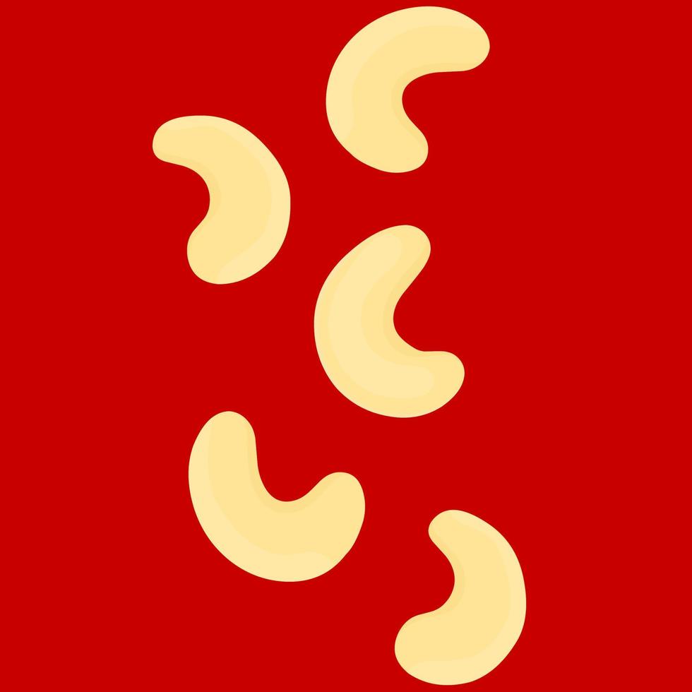 Vector illustration of cashew nuts on a red background. Great for healthy food backgrounds, web logos and snacks.