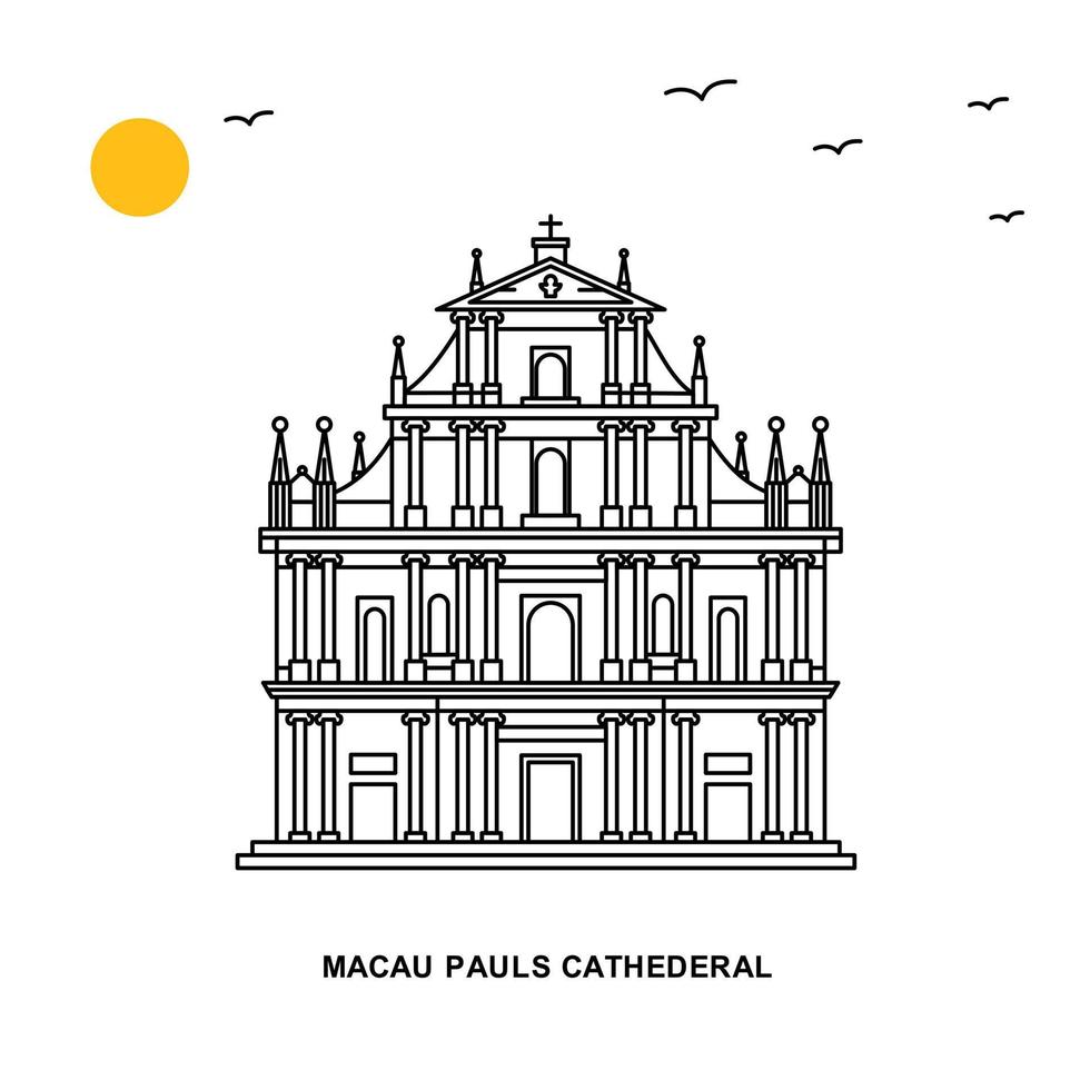 MACAU PAULS CATHEDERAL Monument World Travel Natural illustration Background in Line Style vector