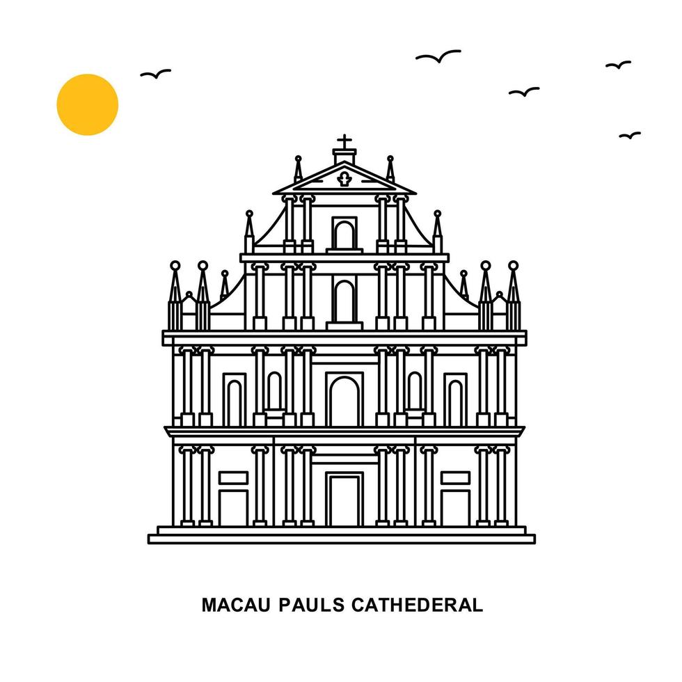 monumento de la catedral de macau paul viajes mundiales fondo de ilustración natural en estilo de línea vector