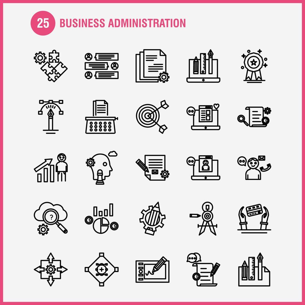 Business Administration Line Icons Set For Infographics Mobile UXUI Kit And Print Design Include Graph Dollar Business Money Gear Setting Pencil Writing Eps 10 Vector