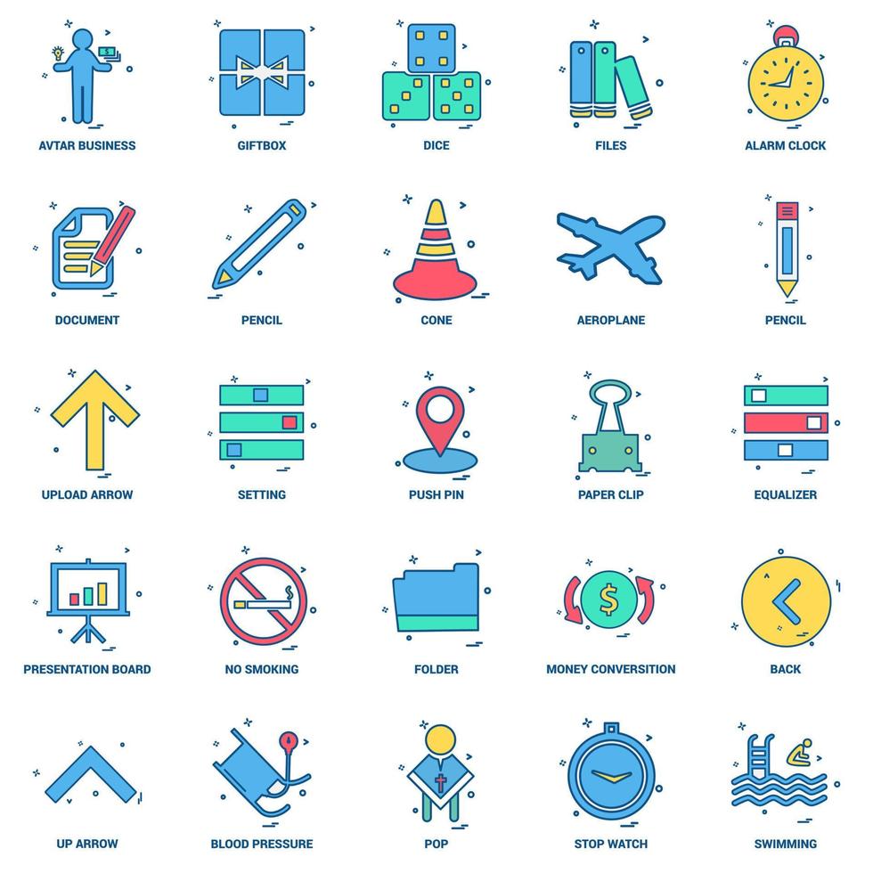25 Business Concept Mix Flat Color Icon set vector