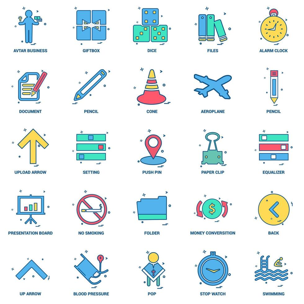 25 conjunto de iconos de color plano de mezcla de concepto de negocio vector