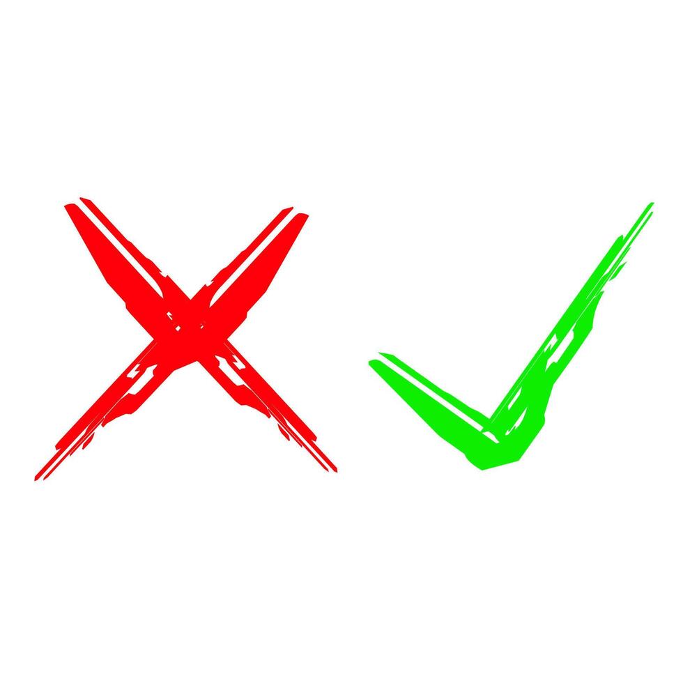 Check and cross icon on white background. The check mark is true and the cross is false. Great for logo proofing. vector