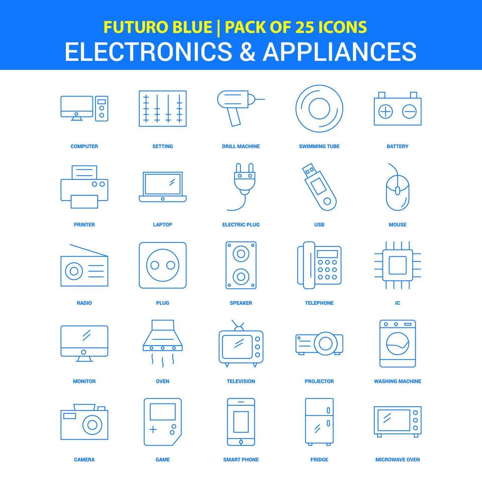 iconos de electrónica y electrodomésticos paquete de iconos futuro azul 25 vector