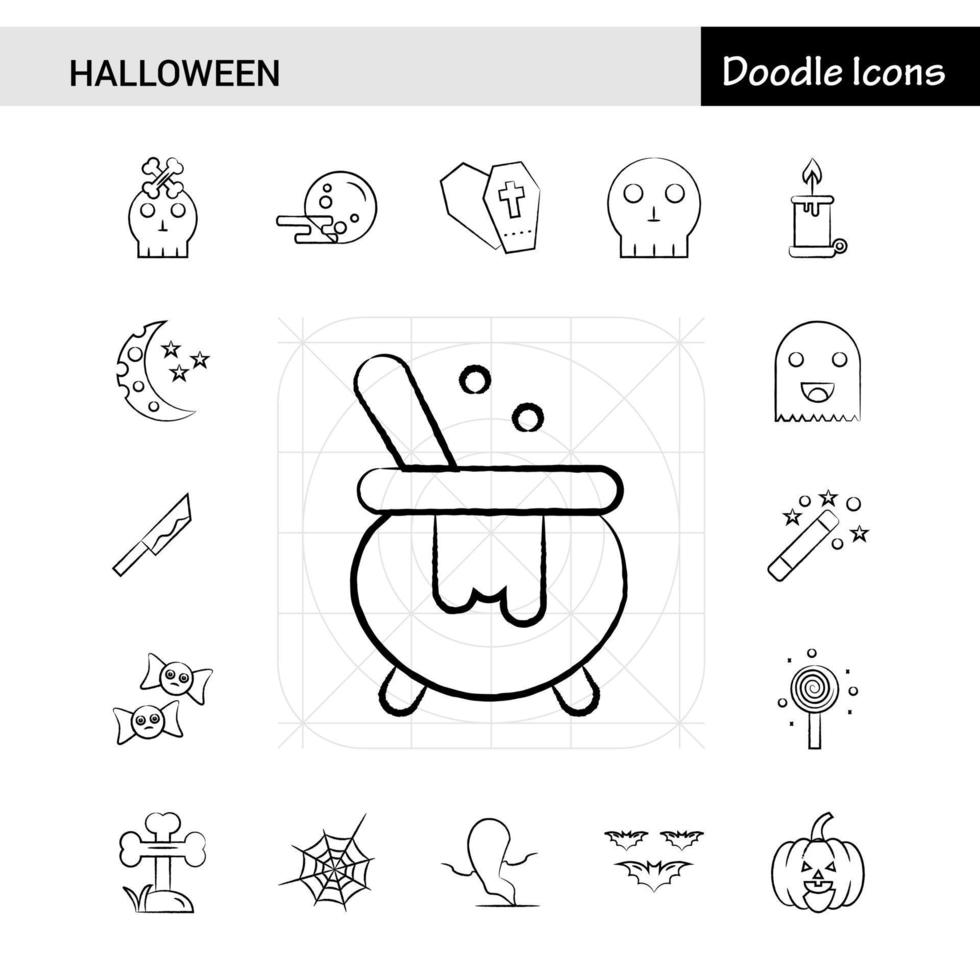 conjunto de 17 iconos dibujados a mano de halloween vector