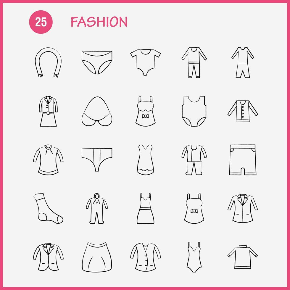 Fashion Hand Drawn Icons Set For Infographics Mobile UXUI Kit And Print Design Include Shirt Garments Cloths Dress Ladies Cloths Garments Cloths Collection Modern Infographic Logo and Picto vector