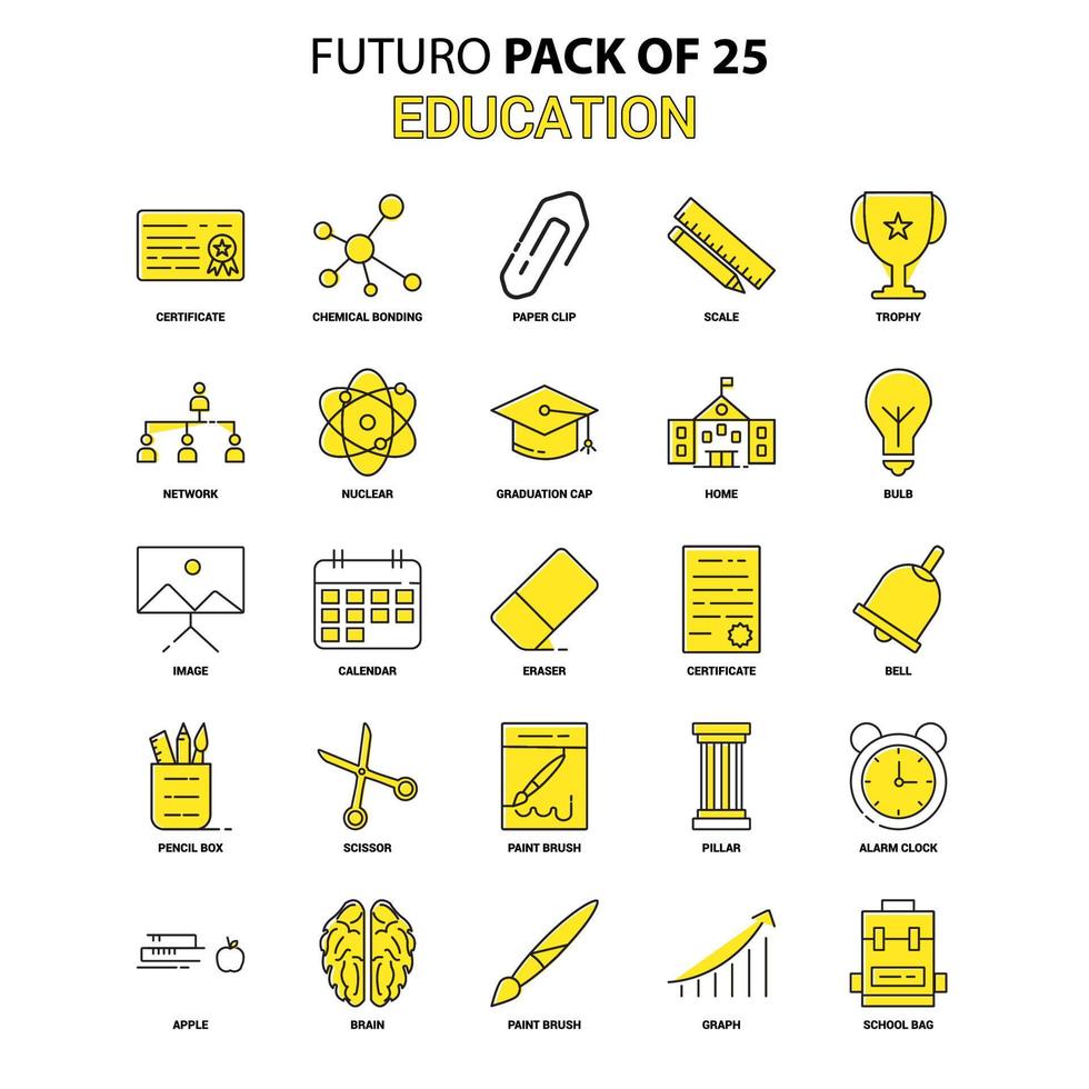 conjunto de iconos de educación amarillo futuro paquete de iconos de último diseño vector