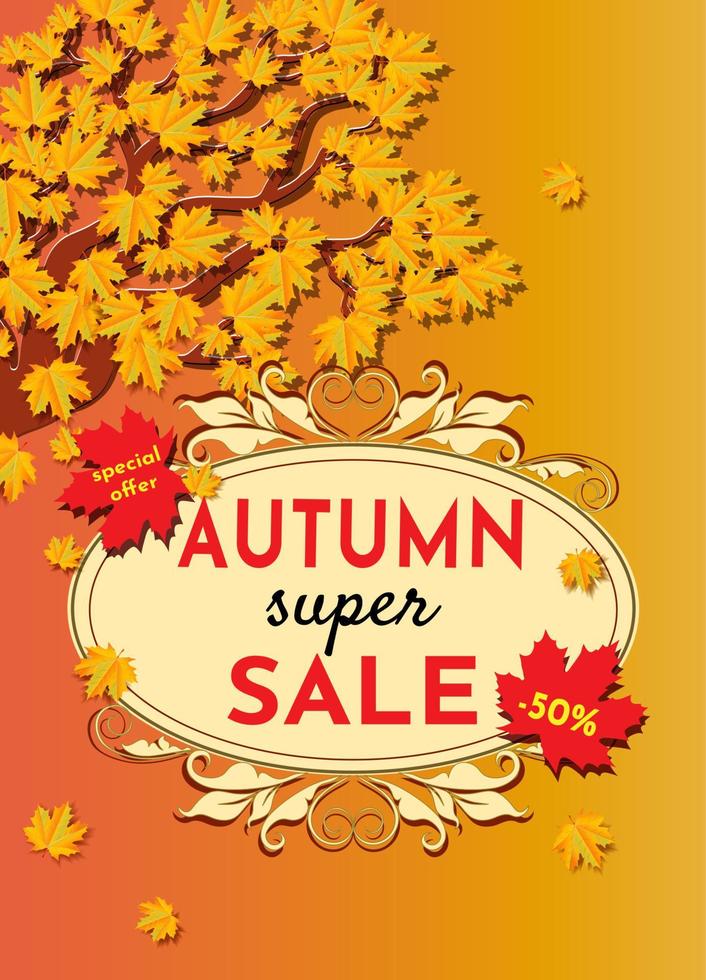 Autumn sale. Banners with autumn leaves. Backgrounds with autumn foliage. An advertising poster, a social media post, a discount card or a flyer design template. Vector illustration.