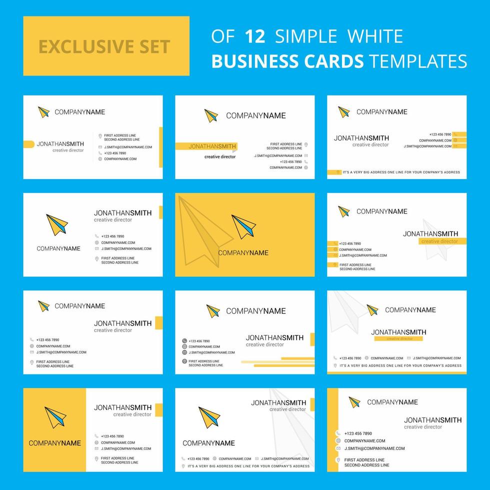 Set of 12 Paper plane Creative Busienss Card Template Editable Creative logo and Visiting card background vector