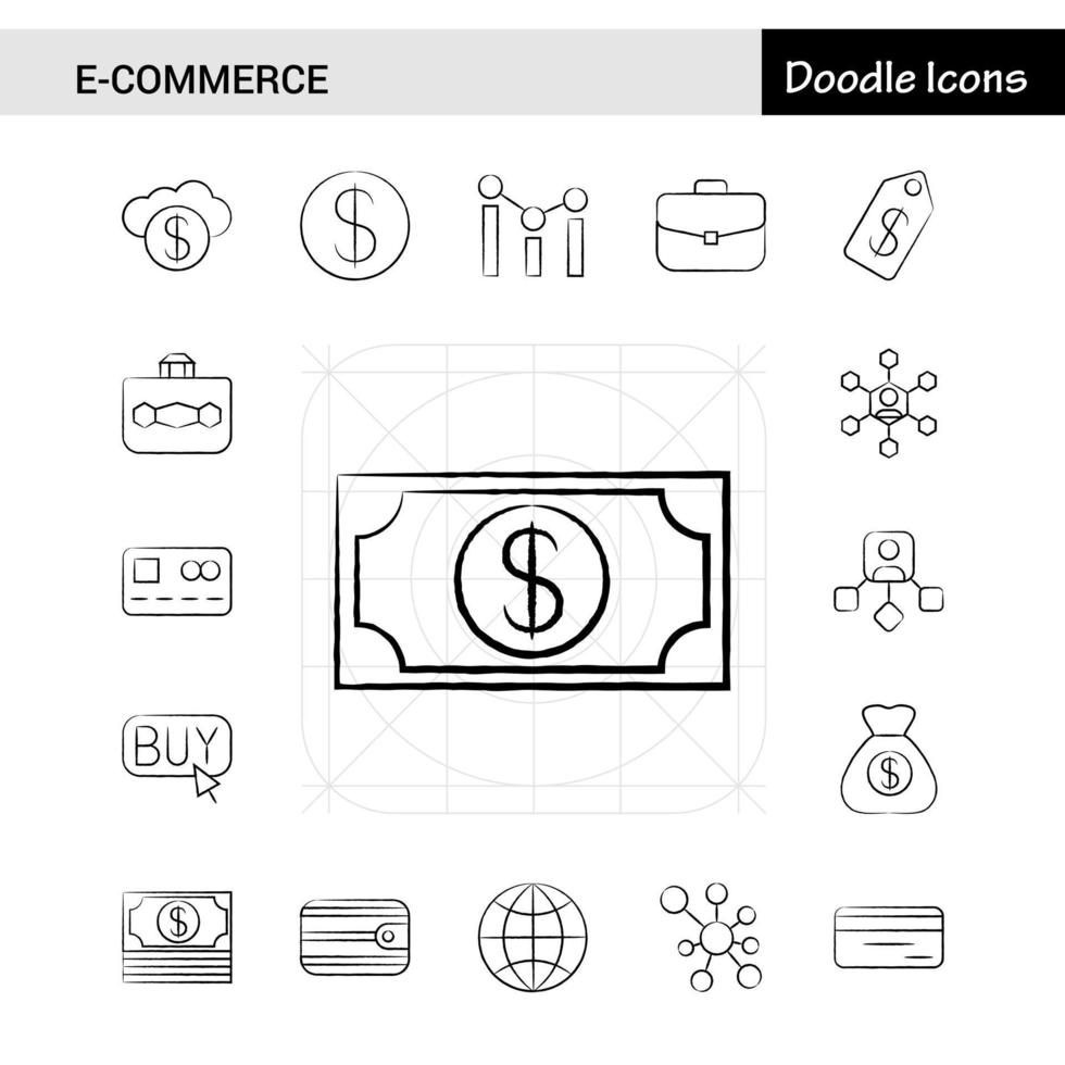 Set of 17 ECommerce handdrawn icon set vector