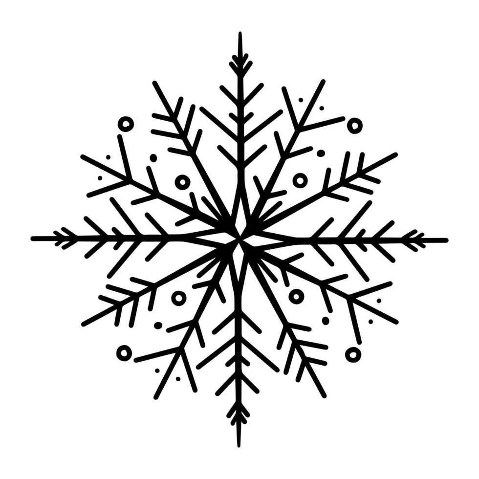 ilustración de vector de garabato de copo de nieve en blanco y negro para la decoración de ventanas de vacaciones de invierno. pegatinas y diseño de calcomanías.