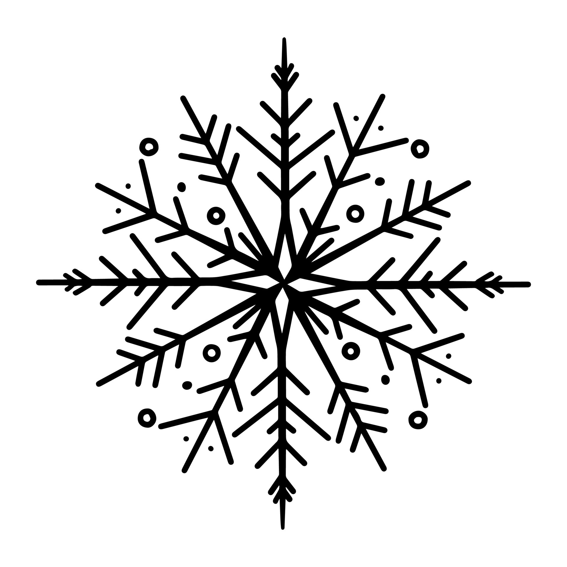 Black and white snowflake doodle vector illustration for winter holiday