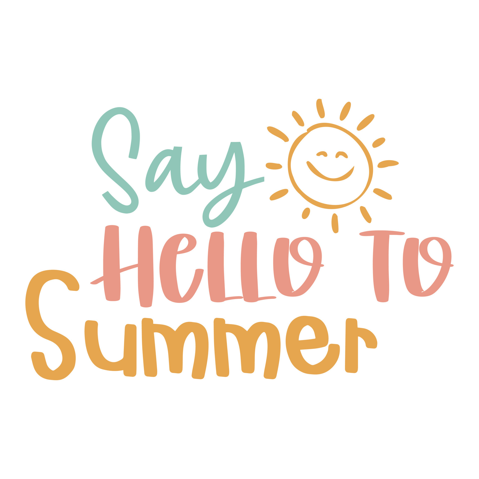 Sun smiling summer quotes say hello to summer with colorful typography