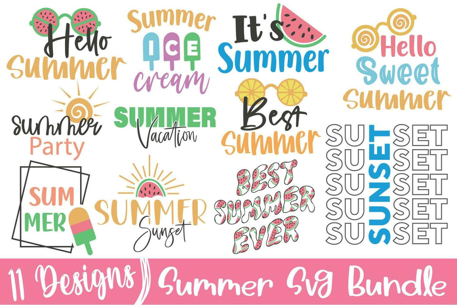 mejor cita de verano colorido svg archivos de corte tipografía diseño de camiseta paquete vector