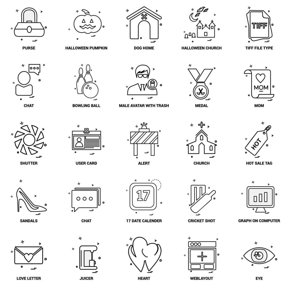 25 conjunto de iconos de línea de mezcla de concepto de negocio vector