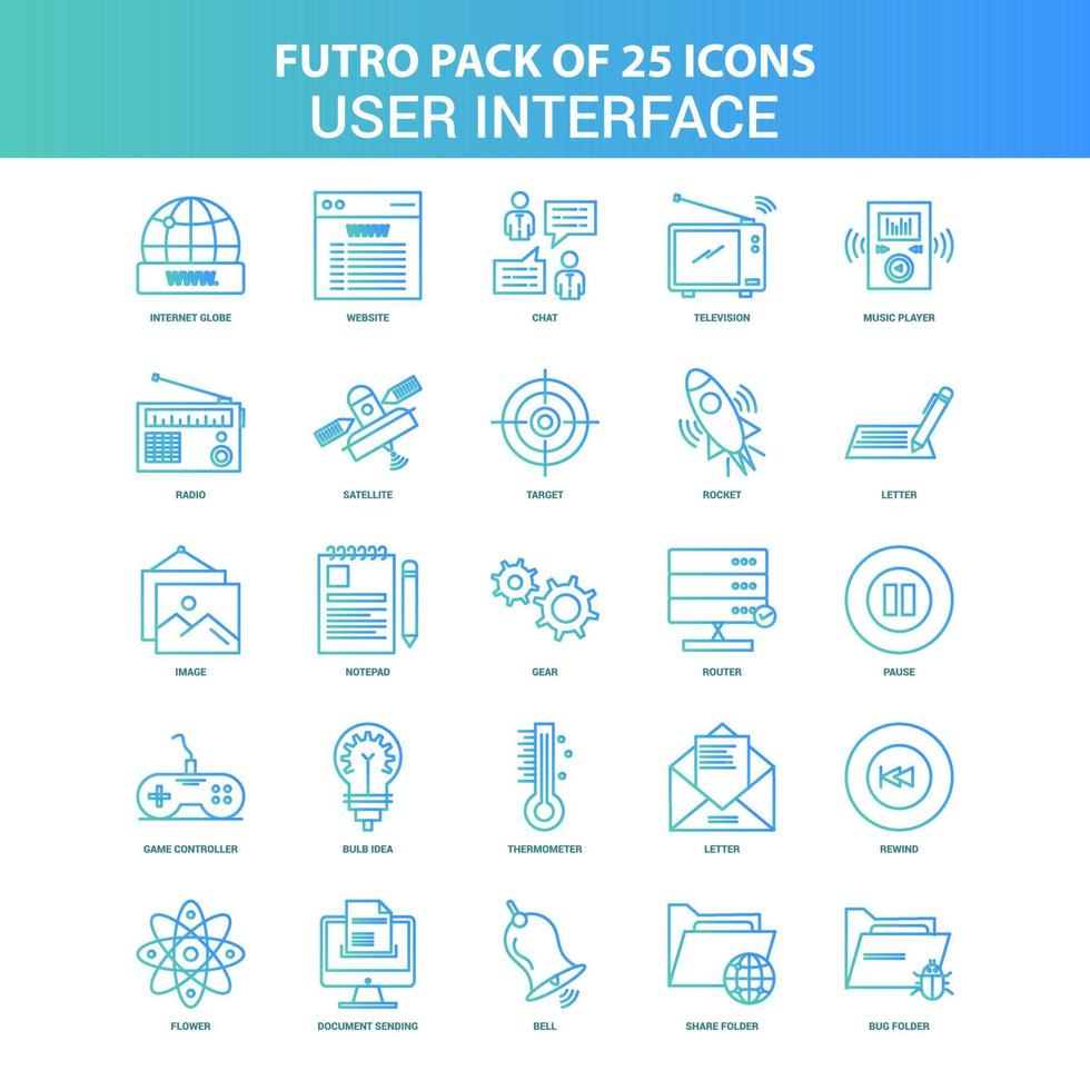 25 paquete de iconos de interfaz de usuario de futuro verde y azul vector
