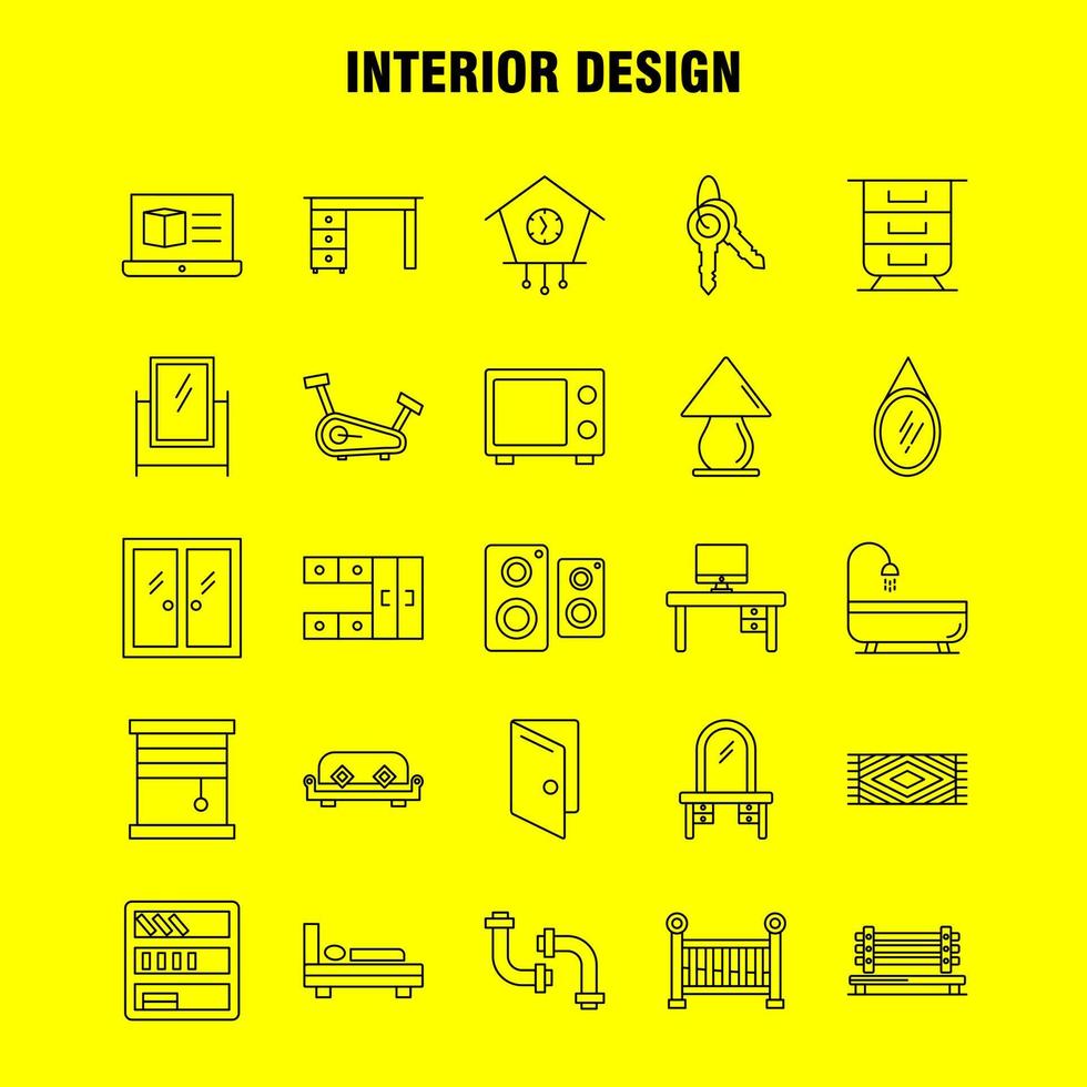 Interior Design Line Icons Set For Infographics Mobile UXUI Kit And Print Design Include Carpet Furniture Household Window Home House Door Entrance Eps 10 Vector