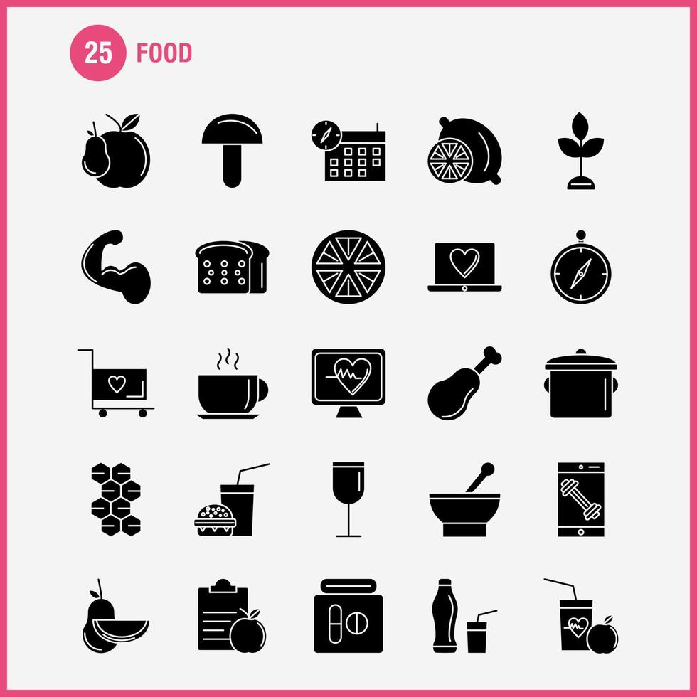 icono de glifo sólido de comida para impresión web y kit de uxui móvil, como comida de limón, fruta, salud, hamburguesa, bebida, comida rápida, paquete de pictogramas, vector