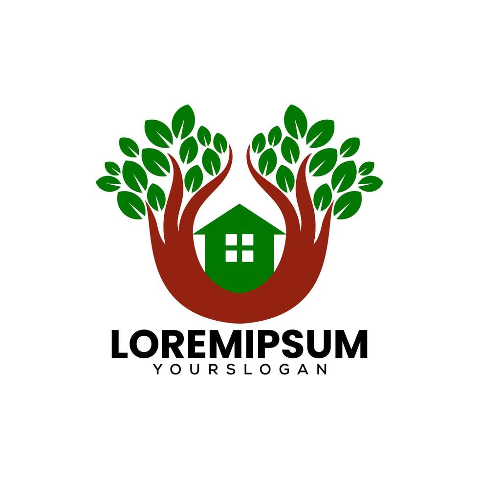 home tree logo design template vector