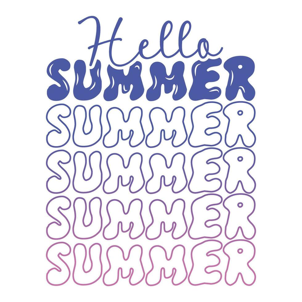 Hello summer new summer quotes gradient pink and blue color typography tshirt design for print vector
