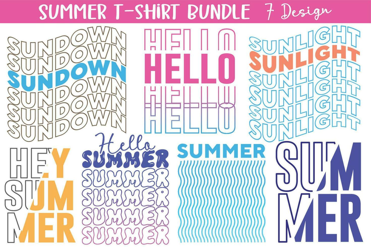 New gradient wavy summer quotes stock text effect typography tshirt design bundle vector