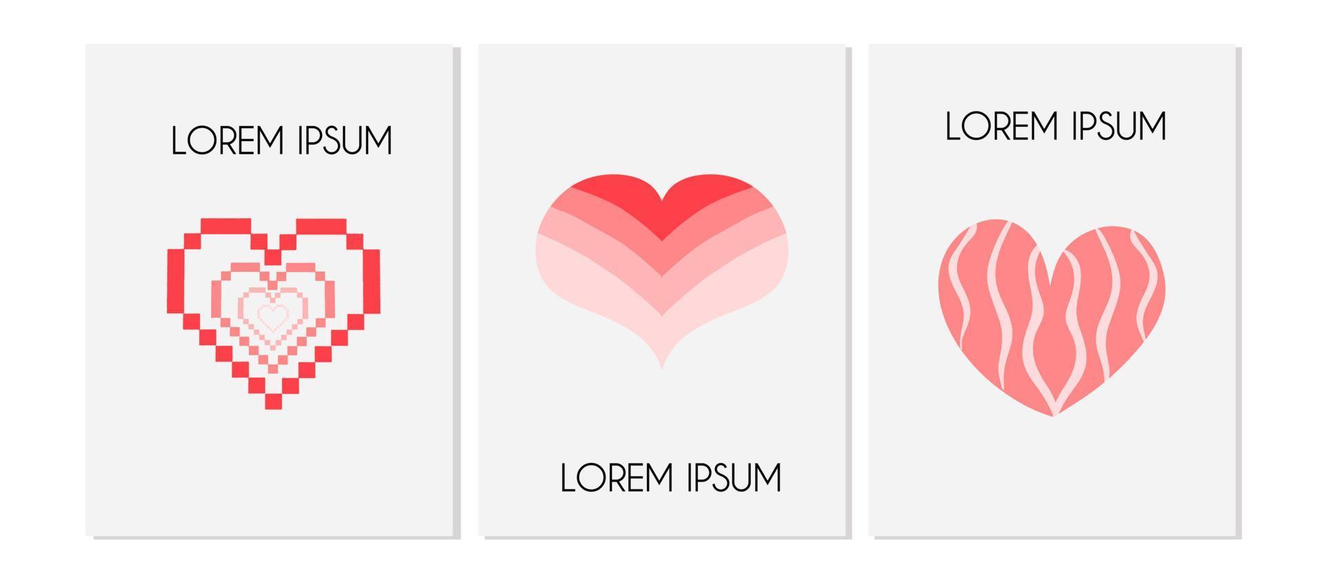 Set of postcards with y2k hearts. Posters in the style of the 2000s. Vector illustration in flat style