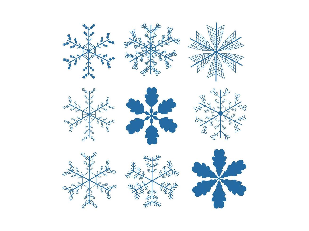 Set of Christmas snowflakes of different patterns. Vector illustration in hand drawn style