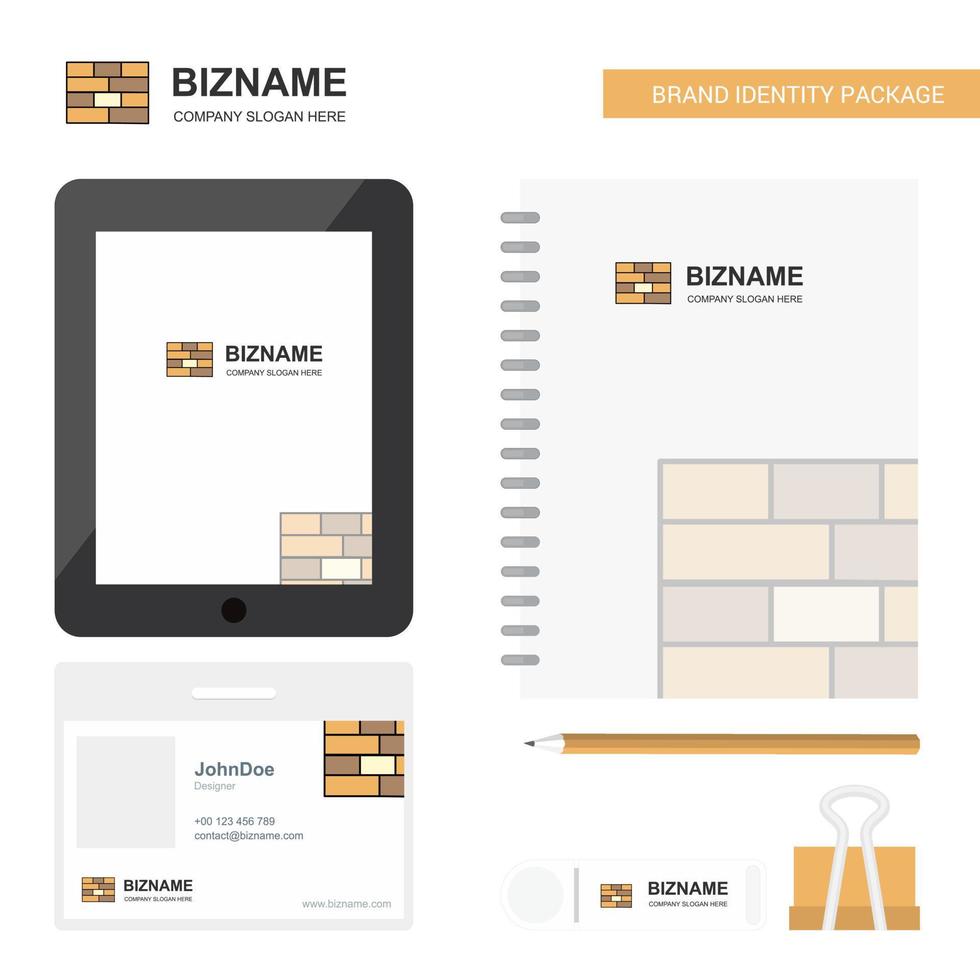 Bricks wall Business Logo Tab App Diary PVC Employee Card and USB Brand Stationary Package Design Vector Template