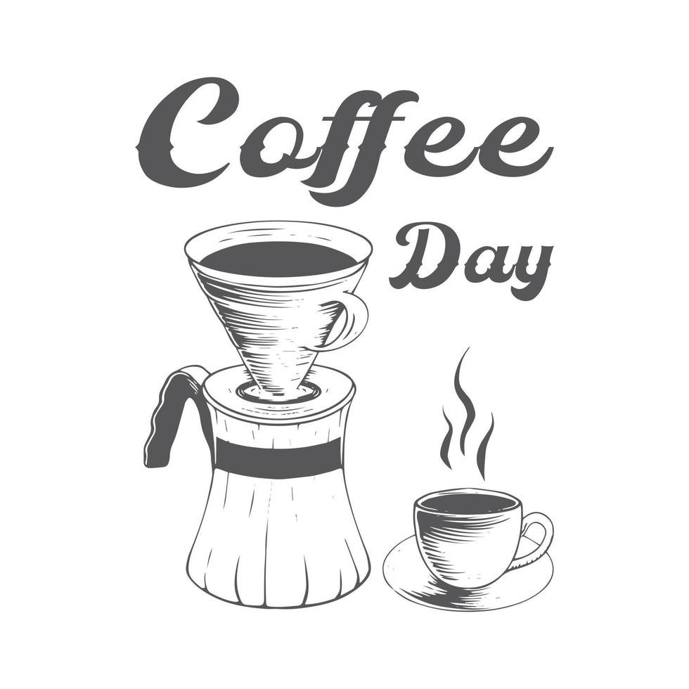 coffee day hand drawing illustration t shirt design and sticker vector