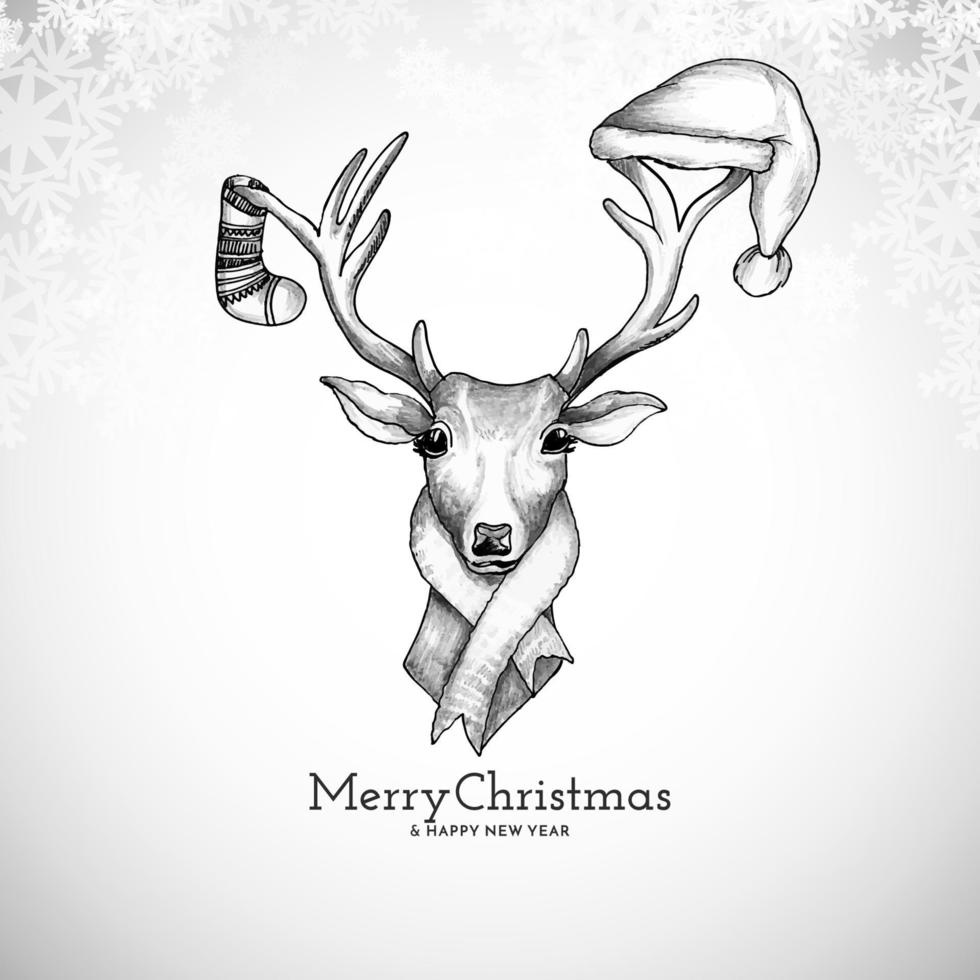 Merry Christmas festival background with reindeer design vector