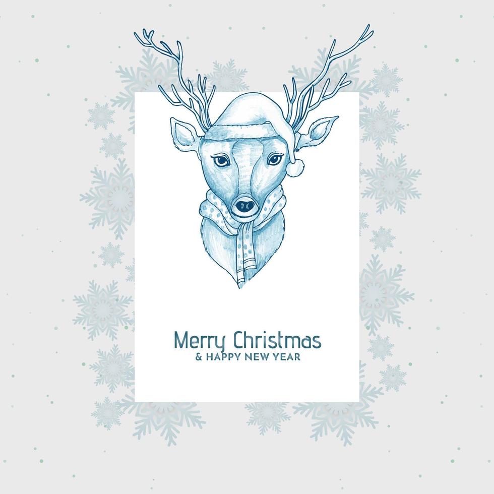 Beautiful Merry Christmas festival card with reindeer design vector